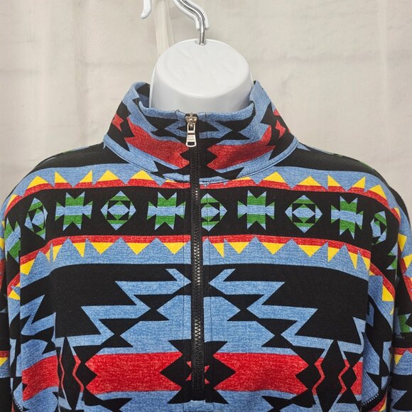 Chaps Southwestern Top Zip Turtleneck Preppy Gorp Aztec Blue Unisex L - Picture 2 of 11